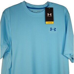 New Under Armour Shirt Mens Large Blue Short Sleeve Heat Gear Loose Fit UPF 30